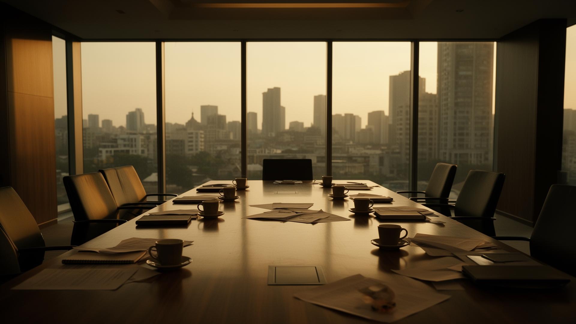 Empty boardroom at dusk