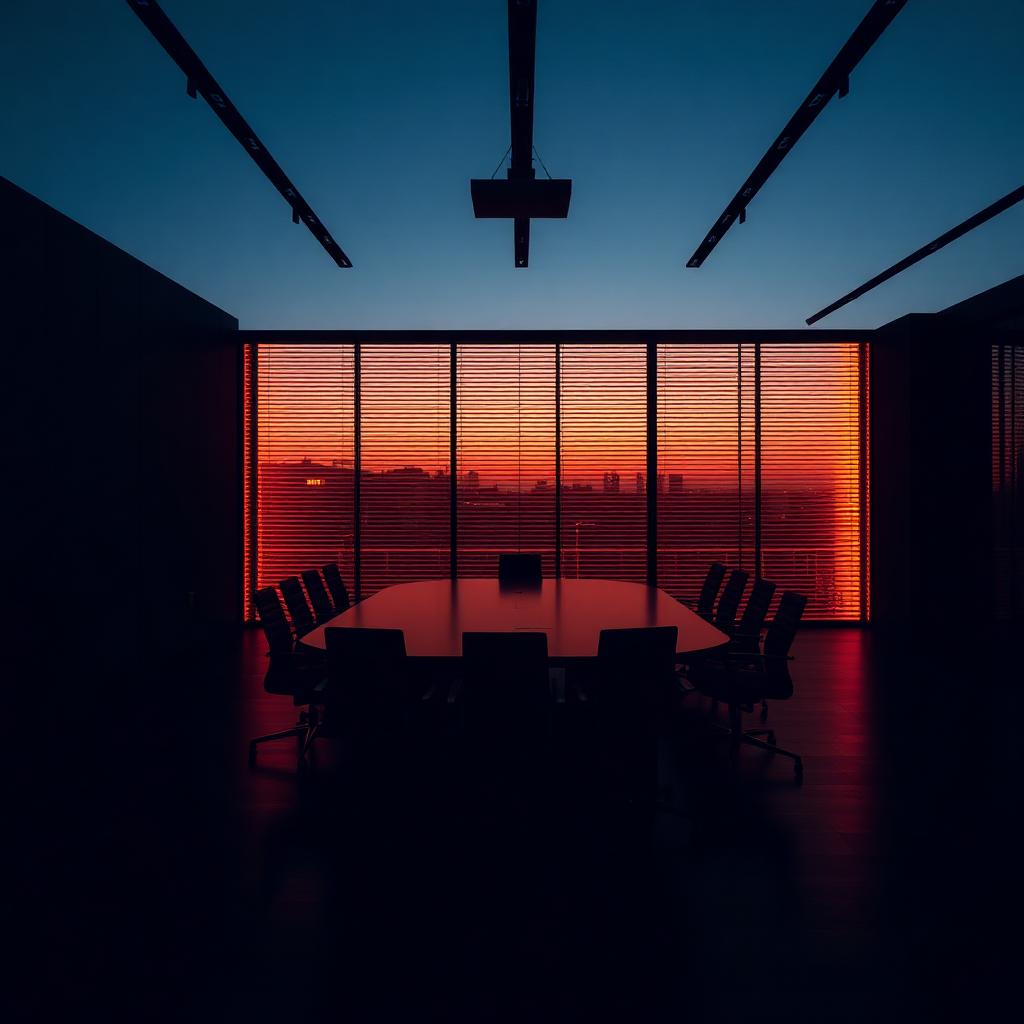 Empty conference room at dusk